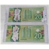 Image 2 : PAIR 2013 CANADA $20 BANKNOTES COOL SERIAL