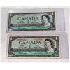 Image 1 : PAIR 1954 CANADA $1 BANKNOTES WITH SERIAL #S