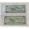 Image 2 : PAIR 1954 CANADA $1 BANKNOTES WITH SERIAL #S
