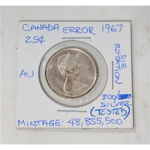 1967 CANADA 50 CENT SILVER COIN DIE ROTATION