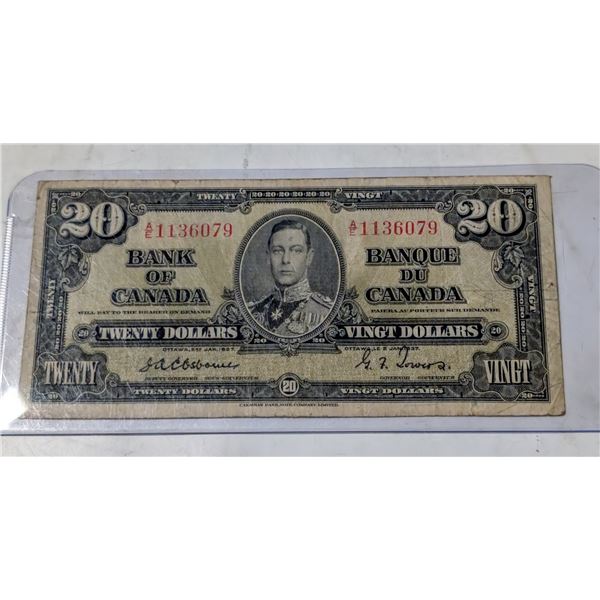 1937 CANADA $20 BANKNOTE OSBORNE