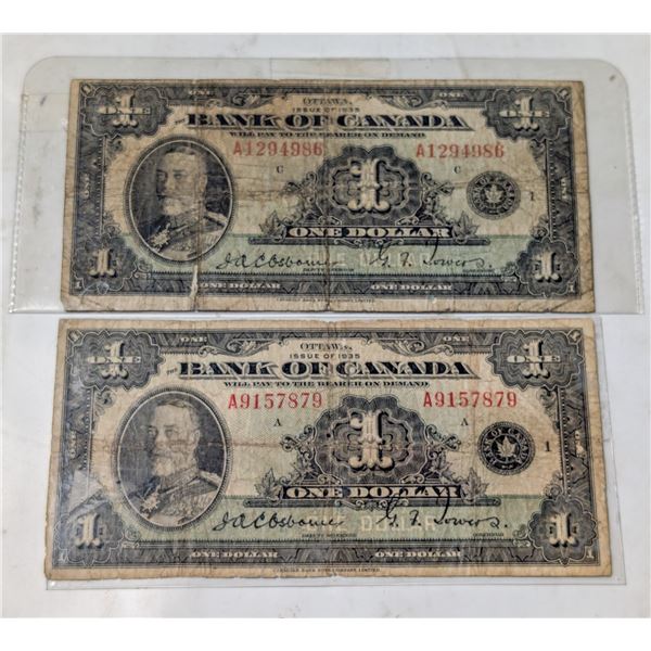 PAIR 1935 $1 BANKNOTES OSBORNE TOWERS