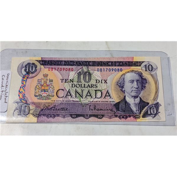 1971 CANADA $10 BANKNOTE. MAJOR CUTTING ERROR