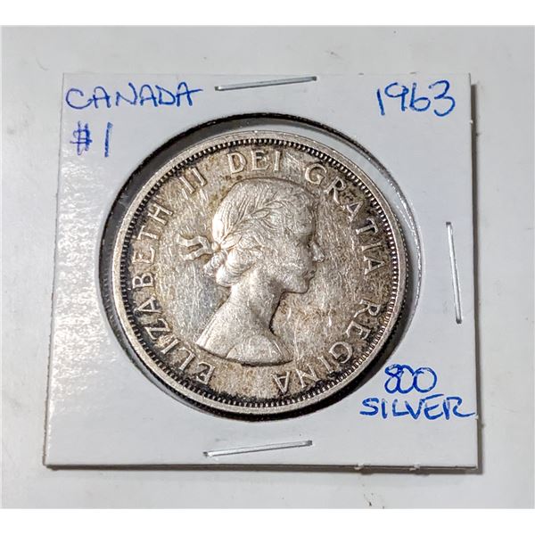 1963 CANADA $1 SILVER COIN 800 SILVER