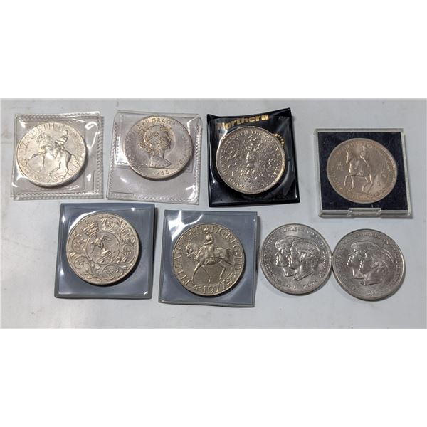 LOT OF 8 UK COMMEMORATIVE COINS QE2