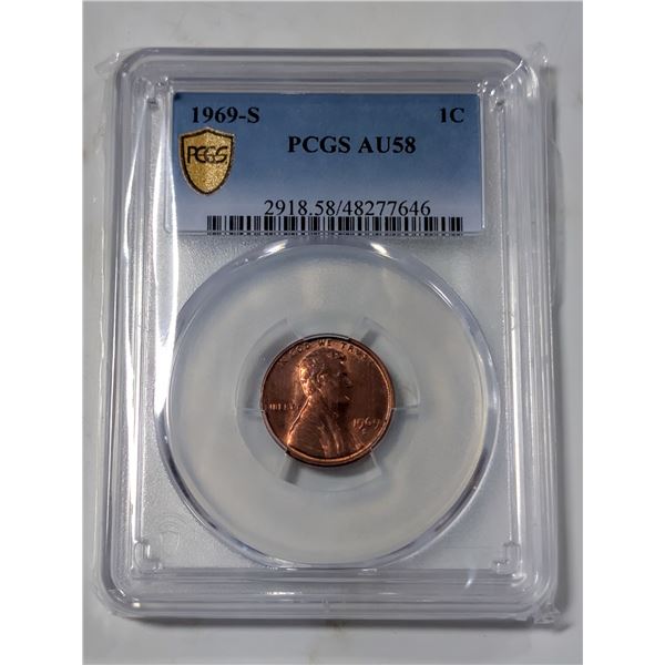 1969S USA 1 CENT COIN. CERTIFIED. HIGH GRADE.