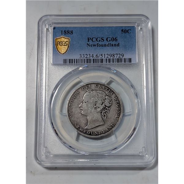 1888 NEWFOUNDLAND 50 CENTS SILVER COIN CERTIFIED