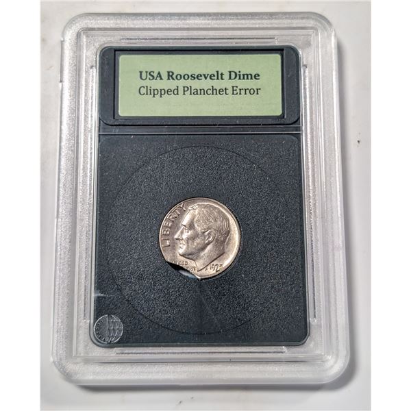 1975 USA 10 CENT COIN CLIPPED PLANCHET ERROR
