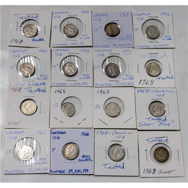 LOT OF 16 CANADA 5 CENT SILVER COINS