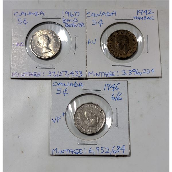 COLLECTIBLE 5 CENTS TOMBAC 6/6 AND BALD BEAVER