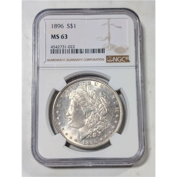 1896 USA MORGAN SILVER DOLLAR 900 SILVER UNC