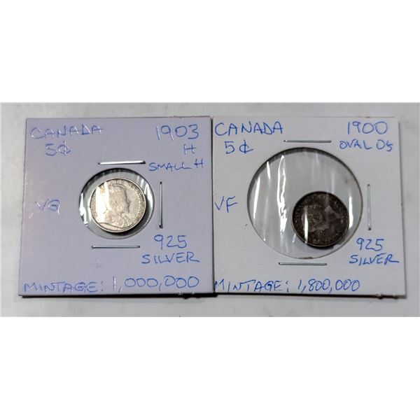 1900 OVAL 0’S AND 1903H SMALL H CANADA 5 CENT