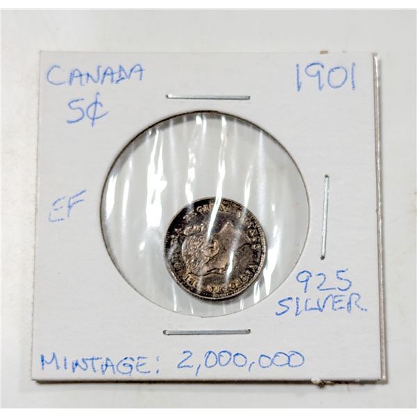 1901 CANADA 5 CENT SILVER COIN 925 SILVER