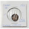 Image 1 : 1901 CANADA 5 CENT SILVER COIN 925 SILVER