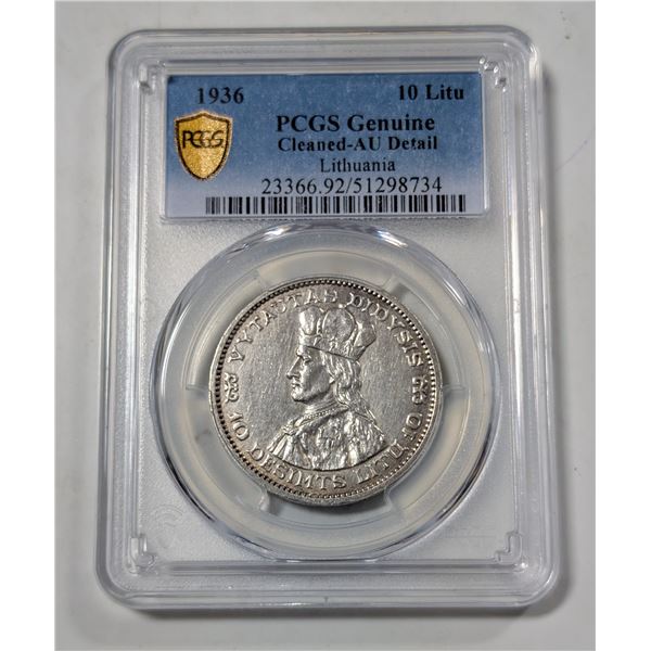 1936 LITHUANIA 10 LITU SILVER COIN 750 SILVER
