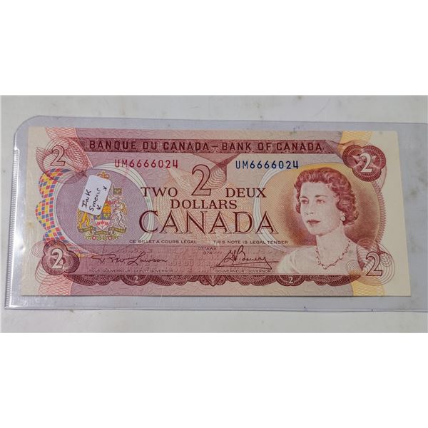 1974 CANADA $2 BANKNOTE INK SMEAR ERROR