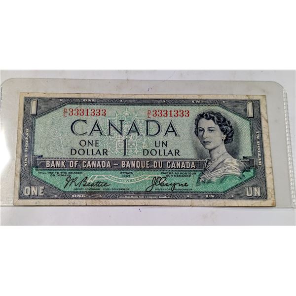 1954 CANADA $1 BANKNOTE TWO DIGIT RADAR