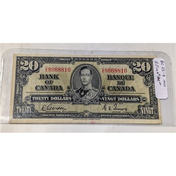 1937 CANADA $20 BANKNOTE. GORDON-TOWERS.