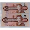 Image 1 : PAIR OF CONSECUTIVE 1986 CANADA $2 BANKNOTES