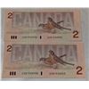 Image 2 : PAIR OF CONSECUTIVE 1986 CANADA $2 BANKNOTES
