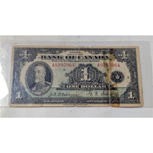 1935 CANADA $1 BANKNOTE. ENGLISH. A9295964