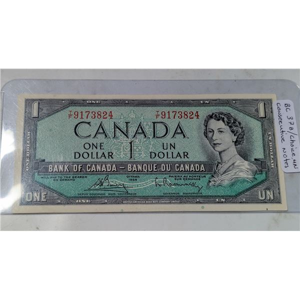 PAIR OF 1954 CANADA $1 BANKNOTES. MP.