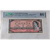 Image 1 : 1954 CANADA $2 BANKNOTE. MP CERTIFIED