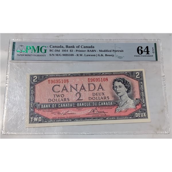 1954 CANADA $2 BANKNOTE. MP CERTIFIED