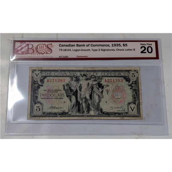 1935 CDN. BANK OF COMMERCE $5 BANKNOTE.