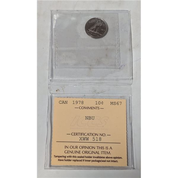 1978 CANAD 10 CENT COIN CERTIFIED UNC