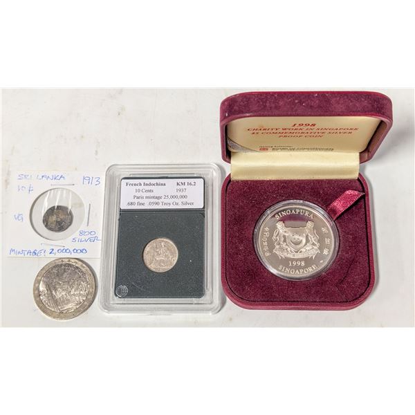 LOT OF 4 ASIAN SILVER COINS INCL RARE SINGAPORE