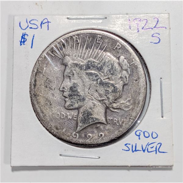 1922S USA PEACE SILVER DOLLAR 900 SILVER