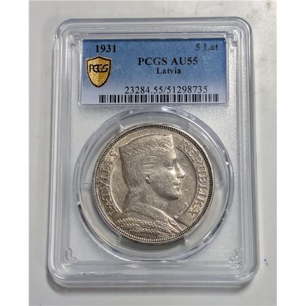 1931 LATVIA 5 LATI SILVER COIN 835 SILVER