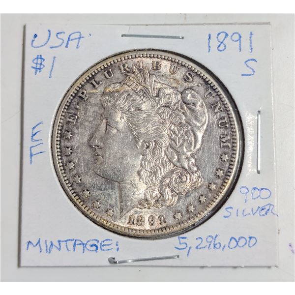 1891 S MORGAN SILVER DOLLAR 900 SILVER