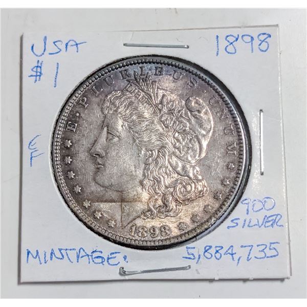 1898 USA MORGAN SILVER DOLLAR 900 SILVER