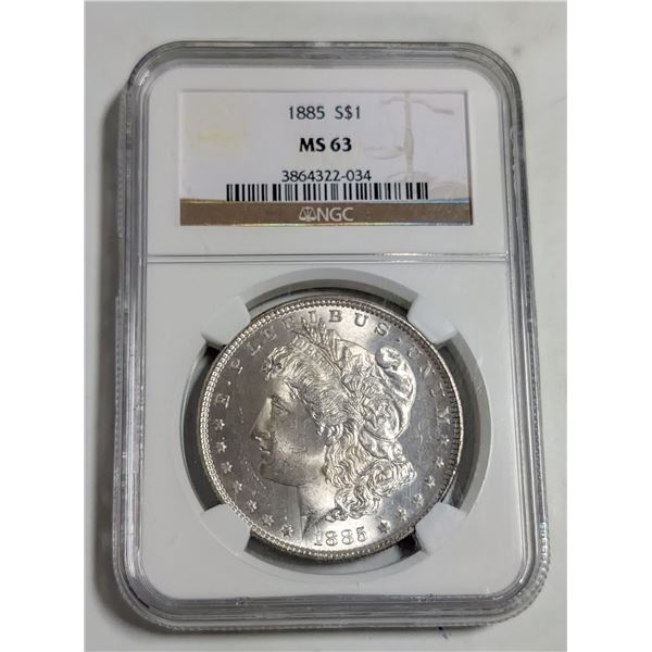 1885 USA MORGAN SILVER DOLLAR 900 SILVER UNC