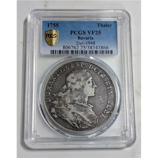 1755 GERMAN STATES BAVARIA SILVER TALER CERTIFIED