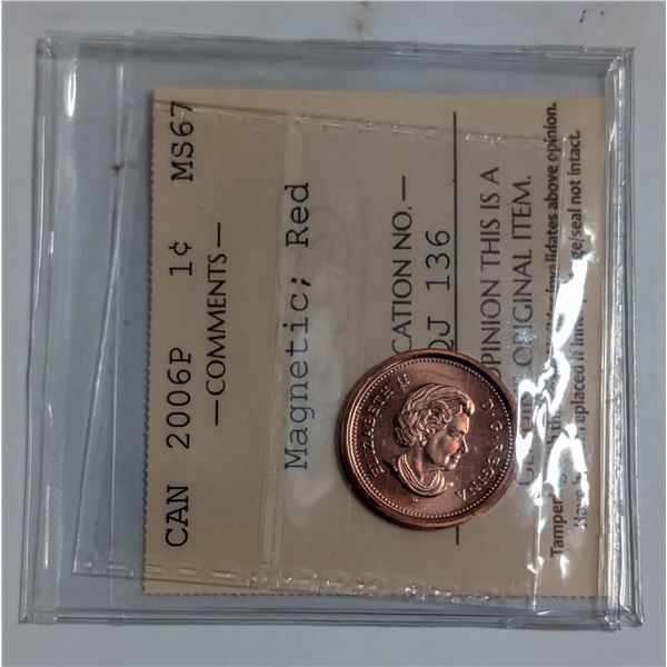 2006P CANADA 1 CENT COIN MAGNETIC UNC CERTIFIED