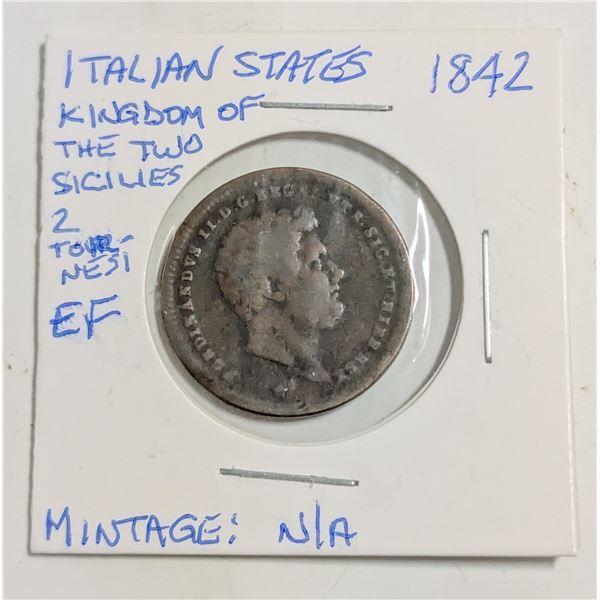 1842 KINGDOM OF 2 SICILIES 2 TORNESI COIN