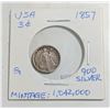 Image 1 : 1857 USA 3 CENTS SILVER COIN