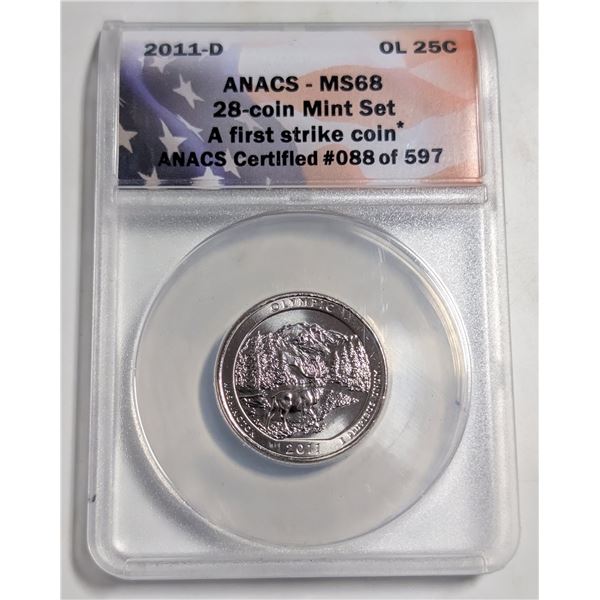 2011D OLYMPIC 25 CENT COIN. CERTIFIED.