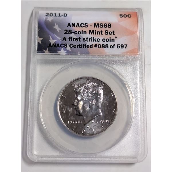 2011D USA KENNEDY HALF DOLLAR. CERTIFIED.