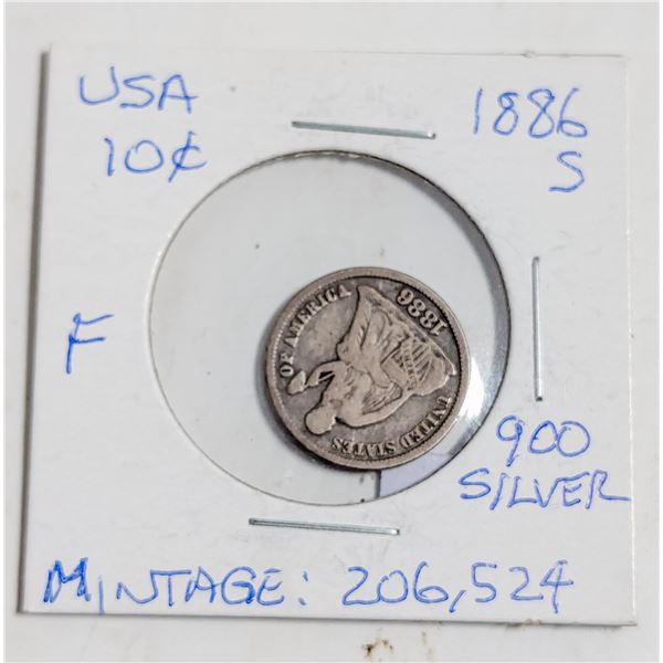 1886S USA 10 CENTS SILVER COIN