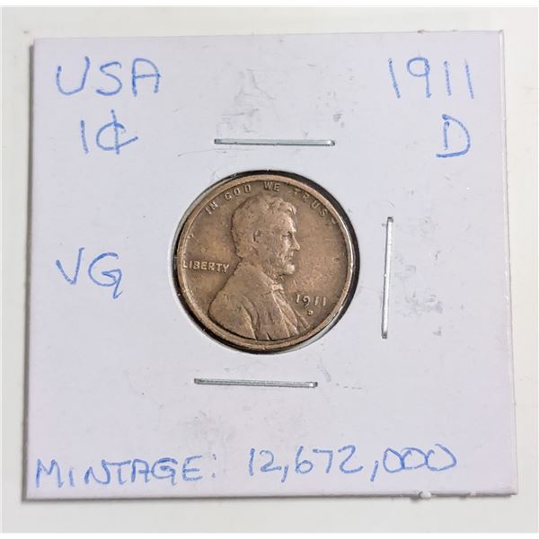 1911D USA 1 CENT COIN