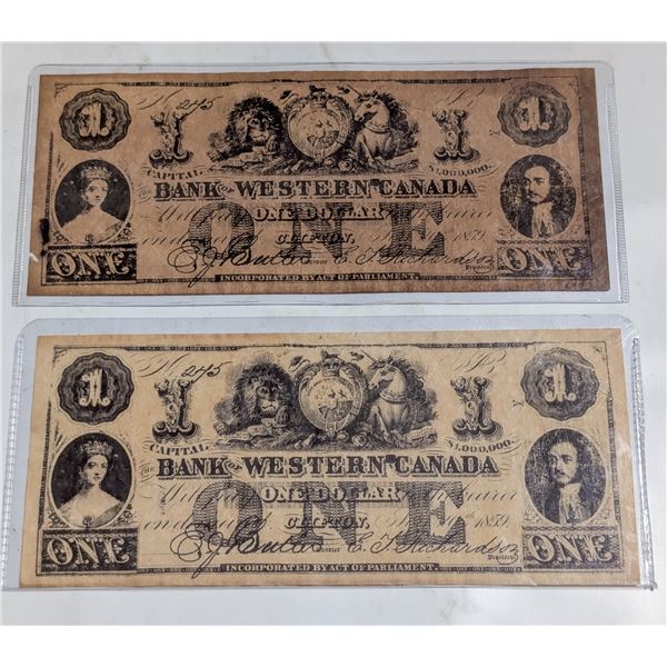 PAIR OF REPLICA BANK OF WESTERN CANADA BANKNOTES