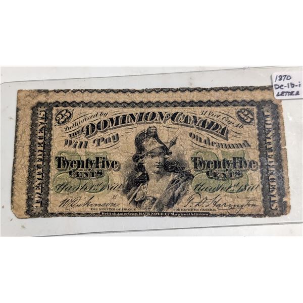 1870 DOMINION OF CANADA SHINPLASTER. OUT OF REG