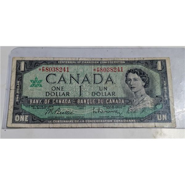 1967 CANADA $1 BANKNOTE. REPLACEMENT.