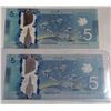 Image 2 : PAIR OF 2013 $5 BANKNOTES. CONSECUTIVE.