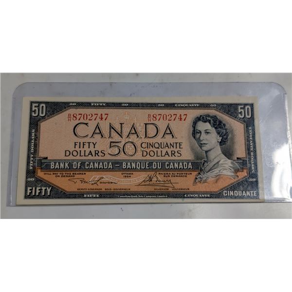 1954 CANADA $50 BANKNOTE. LAWSON-BOUEY. BH8702747