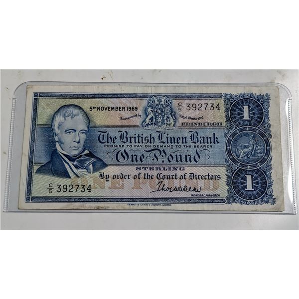 1969 SCOTLAND BRITISH LINEN BANK 1 POUND BANKNOTE